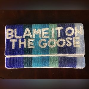 Handmade Blue Striped Beaded Clutch “Blame It On the Goose”​